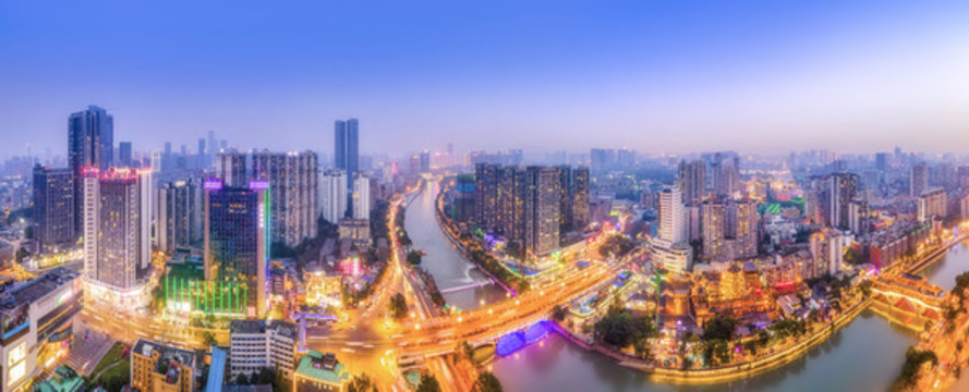 航拍成都城市夜景大畫幅