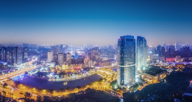 航拍成都城市景觀夜景