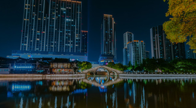 都市風(fēng)光夜景倒影