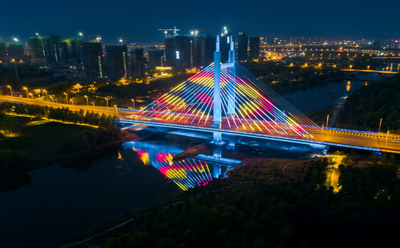 義烏商博大橋城市夜景