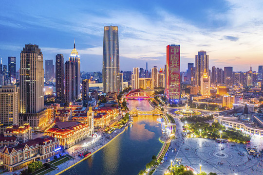 天津海河夜景航拍