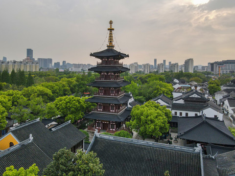 航拍蘇州寒山寺