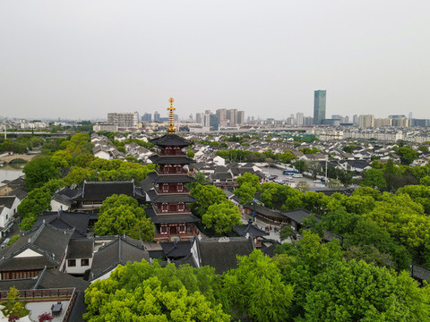 航拍蘇州寒山寺