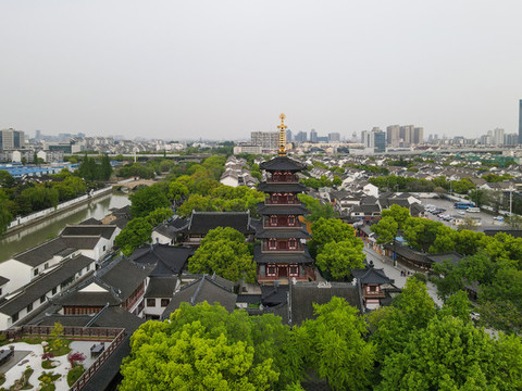 航拍蘇州寒山寺