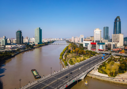 航拍寧波城市建筑天際線