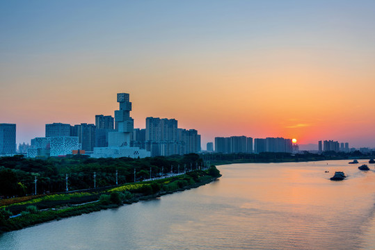 中國(guó)廣東佛山東平河日落風(fēng)光