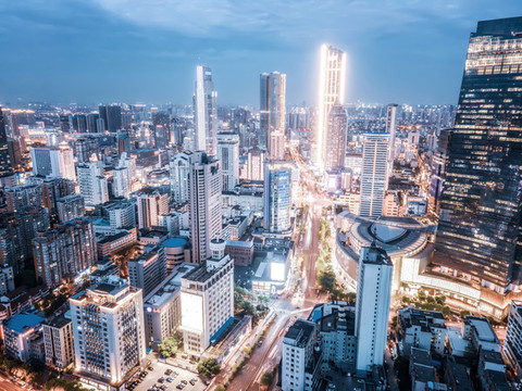航拍江蘇無(wú)錫城市摩天大樓夜景
