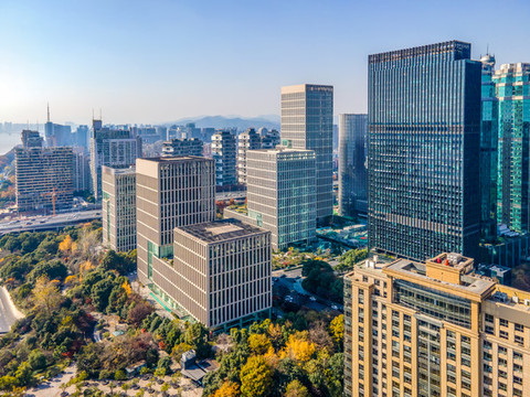 航拍杭州城市辦公寫字樓