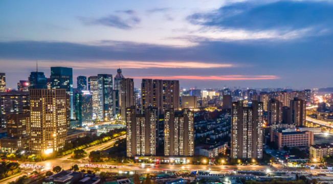 航拍杭州城市現(xiàn)代建筑夜景