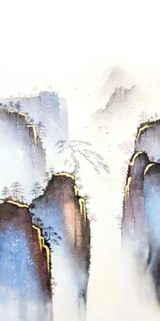 新中式山水風(fēng)景壁畫