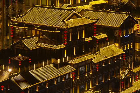 重慶洪崖洞吊腳樓建筑夜景