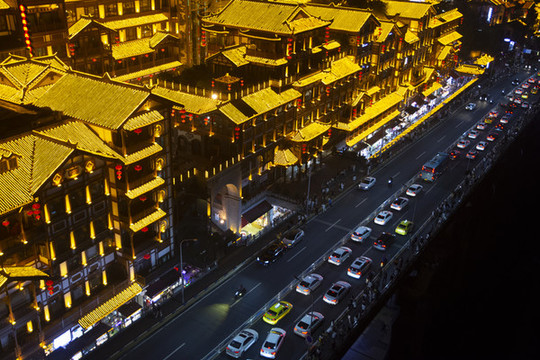 重慶洪崖洞吊腳樓建筑夜景