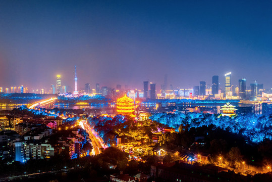 中國湖北武漢黃鶴樓夜景風光