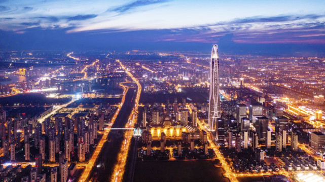 天津濱海新區(qū)周大福金融中心夜景