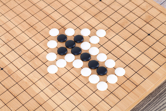 黑白棋子棋盤上組成的箭頭符號