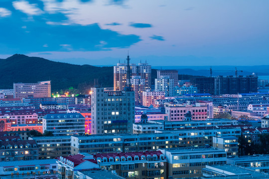 東北黑龍江七臺河城市夜景