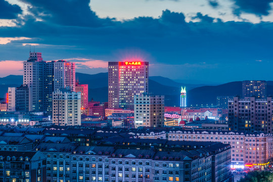 東北黑龍江七臺河城市夜景