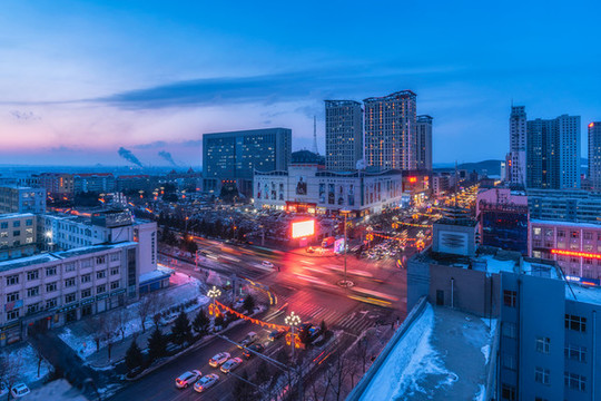 東北七臺河城市風(fēng)光夜景