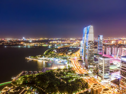 航拍蘇州夜景