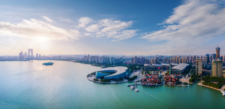 航拍蘇州城市天際線全景