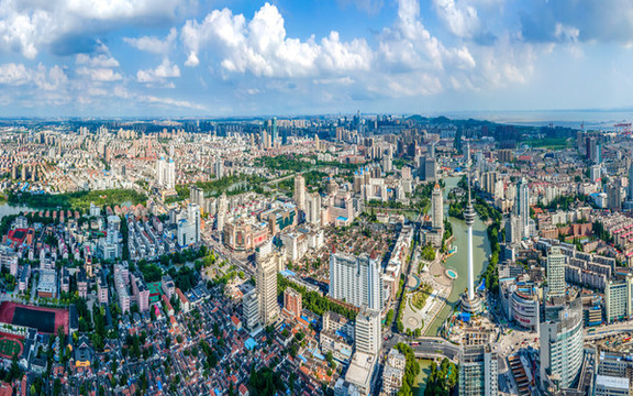 航拍江蘇南通市中心全景大畫幅