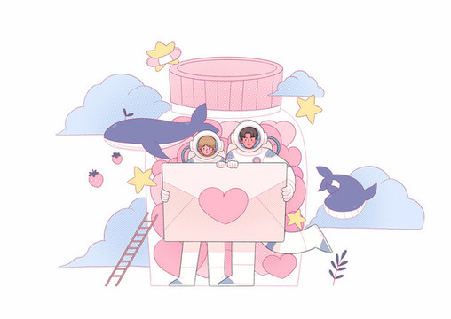 一對手拿愛情信封的情侶