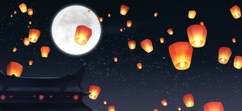 孔明燈插畫