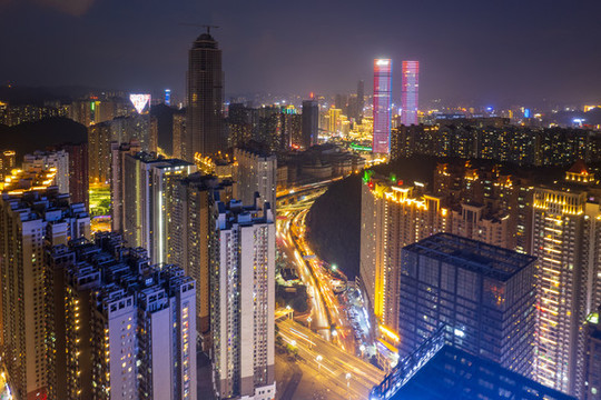 航拍貴陽城市夜景