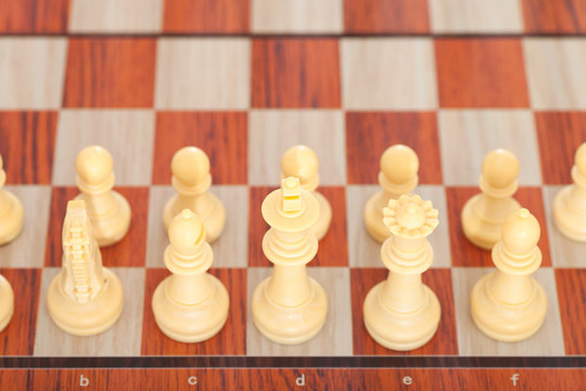 棋盤上擺放整齊的國際象棋棋子