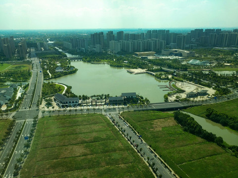 航拍明湖公園