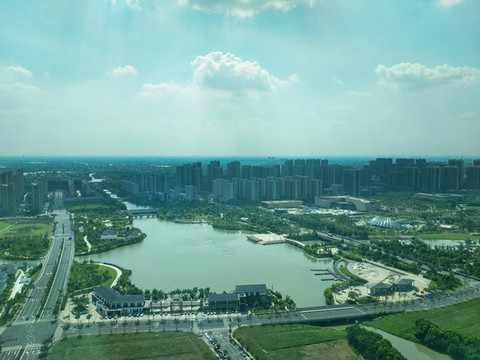 航拍明湖湖畔