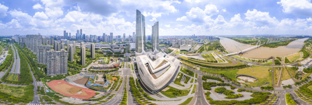 南京青奧中心雙塔樓航拍全景