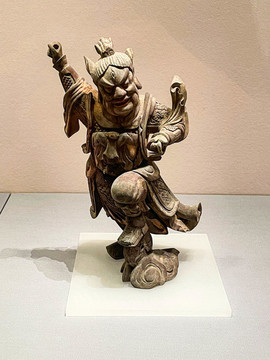 彩繪二郎神木雕像