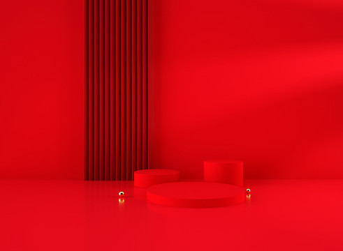 C4D立體舞臺(tái)紅色場(chǎng)景