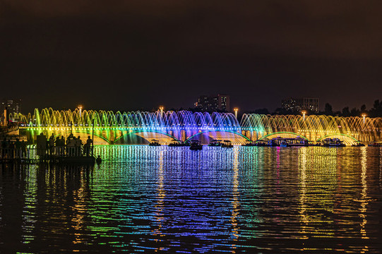 夏季的中國長春南湖公園夜景