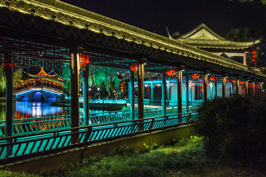 西塘古鎮(zhèn)走廊建筑夜景