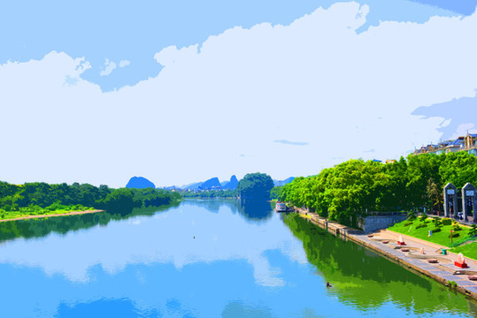 桂林解放橋遠(yuǎn)眺漓江