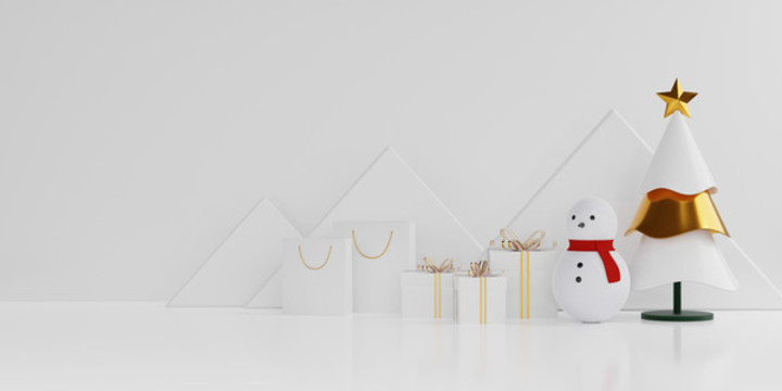 圣诞节雪人装饰横幅白色场景图