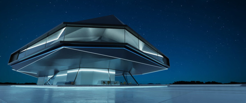 金屬現代風建筑星空場景圖