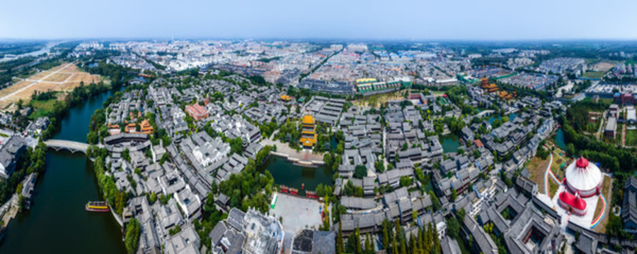 航拍臺(tái)兒莊古城古建筑街區(qū)