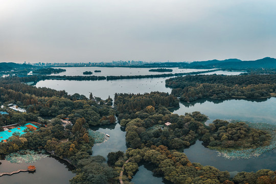 杭州西湖全景航拍