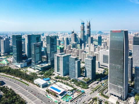 航拍濟(jì)南現(xiàn)代辦公寫字樓