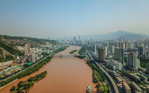 航拍甘肅省蘭州市城市風(fēng)光