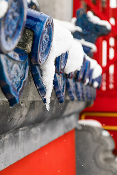 下著雪的中國(guó)北京天壇公園風(fēng)光