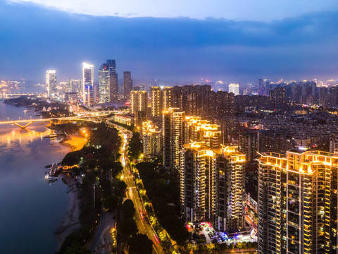 航拍福州城市夜景全景