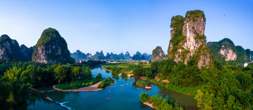 全景航拍遇龍河十里畫廊景區(qū)