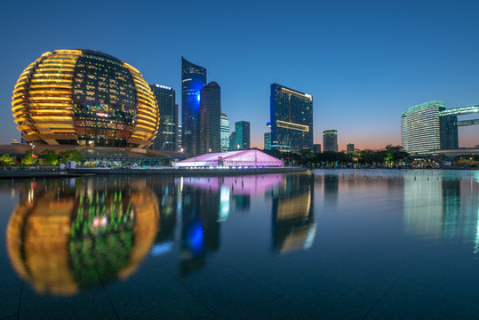 杭州錢塘新城城市陽臺夜景風(fēng)光
