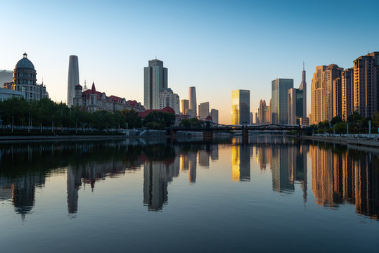 中国天津海河沿岸城市建筑风光