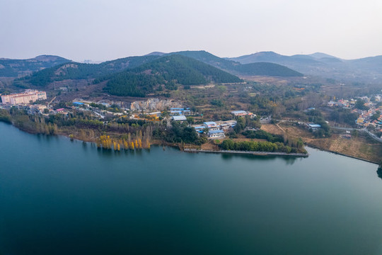 航拍濟(jì)南兩岔河水庫