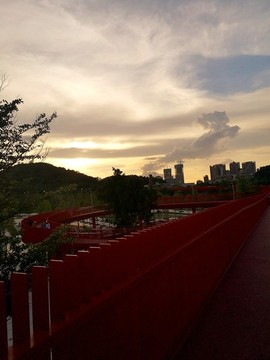 光明虹橋公園落日天空